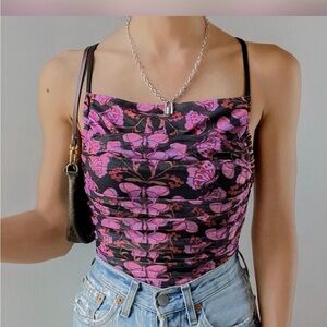 NWOT: Free People Butterfly Pink Lace Up Body Suit- Size Large